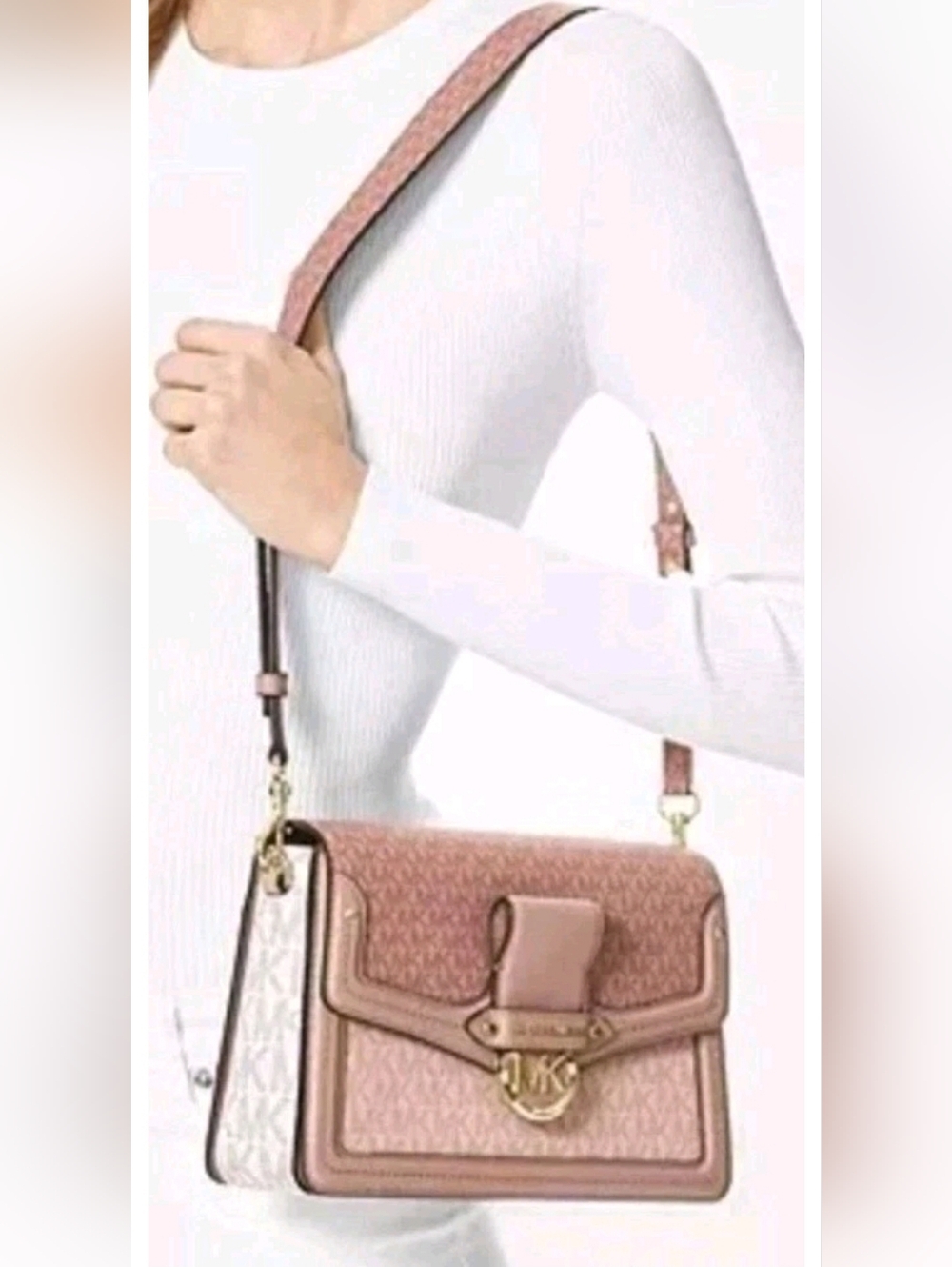 Michael Kors Authentic Two-Tone Pinks W/off-white Sides Crossbody Purse. RARE